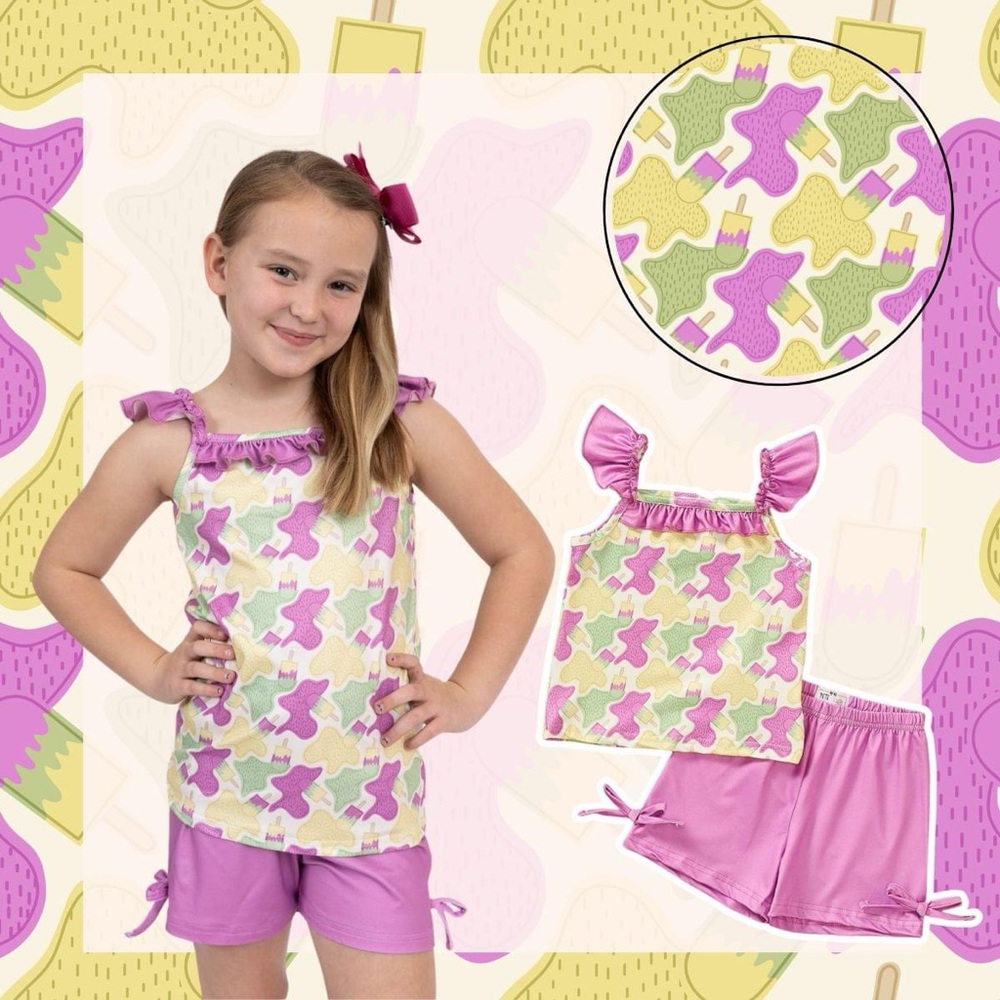 Girls 2 piece summer popsicle print short set